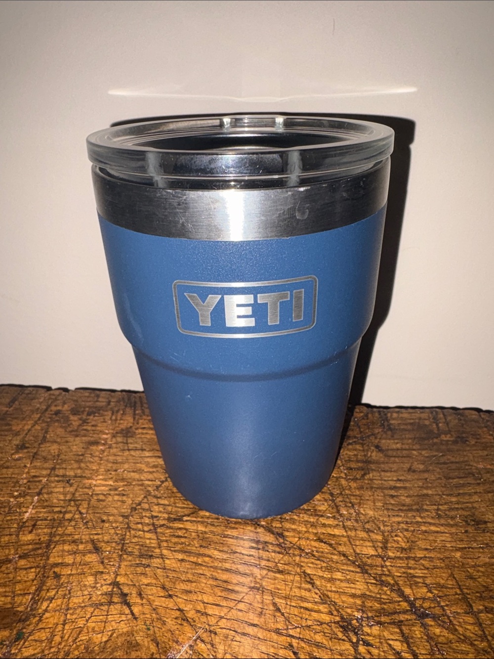 Yeti Tumbler in Navy Blue with Clear Lid